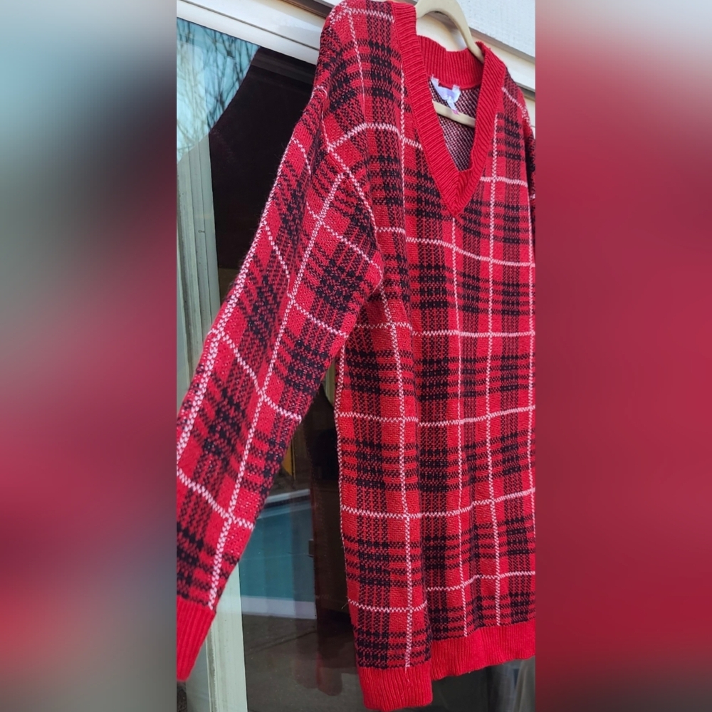 No Boundries Plaid Red & Black Winter Christmas Sweater Dress - Size XL - Picture 11 of 12